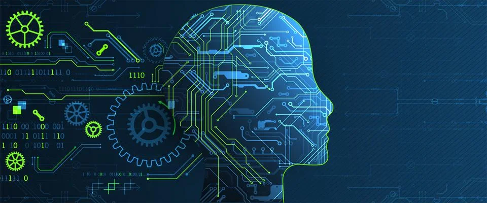 Artificial intelligence (AI) and big data concept. Machine cyber mind.  Techn Stock Illustration