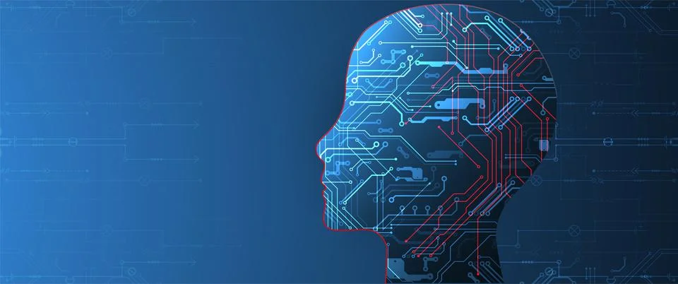Artificial intelligence (AI) and big data concept. Machine cyber mind.  Techn Stock Illustration