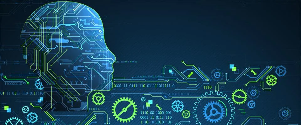 Artificial intelligence (AI) and big data concept. Machine cyber mind.  Techn Stock Illustration