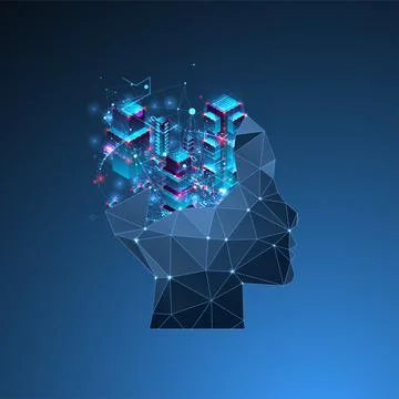 Artificial intelligence (AI) and big data concept. Machine cyber mind.  Techn Stock Illustration