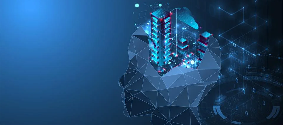 Artificial intelligence (AI) and big data concept. Machine cyber mind.  Techn Stock Illustration