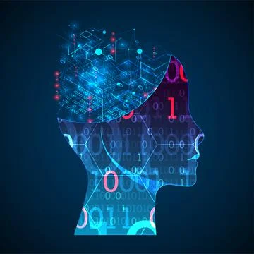 Artificial intelligence (AI) and big data concept. Machine cyber mind.  Techn Stock Illustration