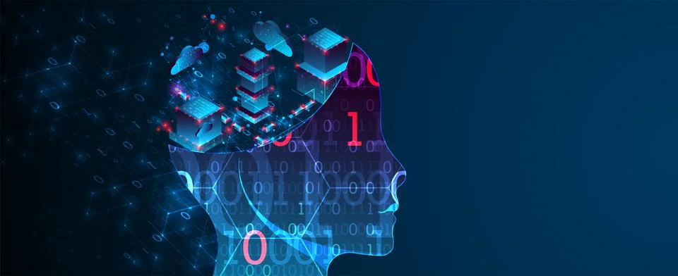 Artificial intelligence (AI) and big data concept. Machine cyber mind.  Techn Stock Illustration