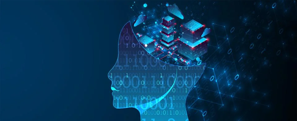 Artificial intelligence (AI) and big data concept. Machine cyber mind.  Techn Stock Illustration