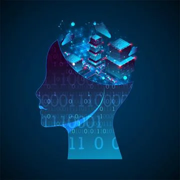 Artificial intelligence (AI) and big data concept. Machine cyber mind.  Techn Stock Illustration