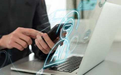 Artificial intelligence AI and CRM software automation technology.business use Stock-Fotos