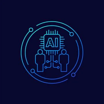 Artificial Intelligence (AI) and humans icon, linear design Illustrazione stock