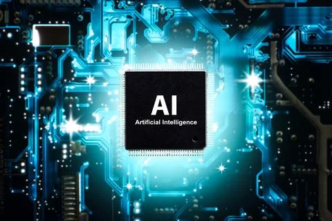 Artificial intelligence AI and machine learning concept , microchip isolated イラスト素材