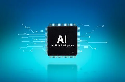 Artificial intelligence AI and machine learning concept , microchip isolated イラスト素材