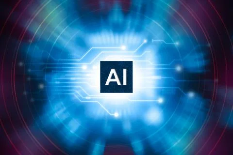 Artificial intelligence AI and machine learning concept , Black microchip Stock Illustration