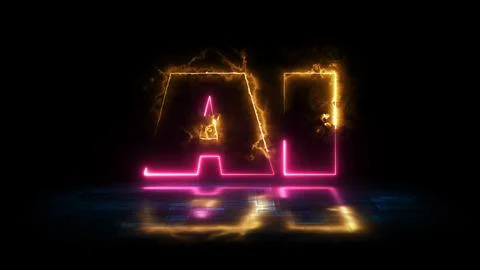 Artificial intelligence (AI) animated writing that is electric and neon. ar.. イラスト素材