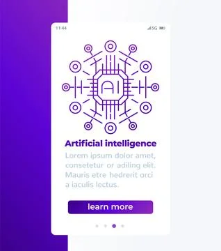 Artificial intelligence, AI banner with line icon Stock Illustration
