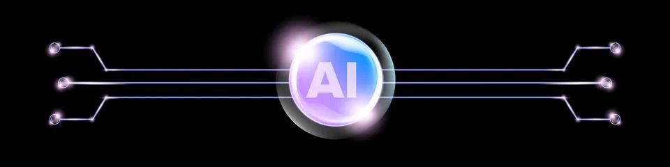 Artificial intelligence AI banner vector illustration. Glowing glass orb AI Stock Illustration