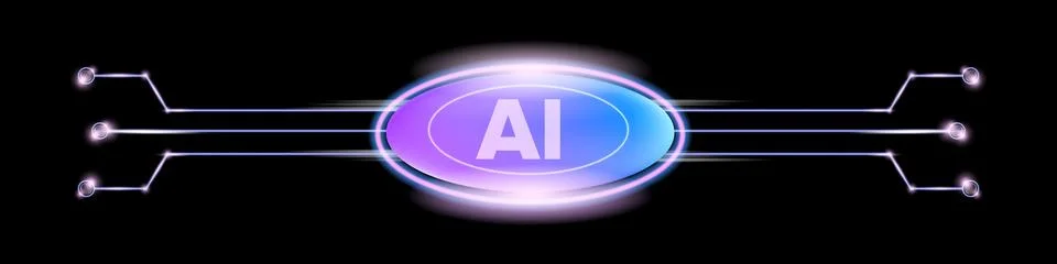 Artificial intelligence AI banner vector illustration. Glowing horizontal oval Stock Illustration