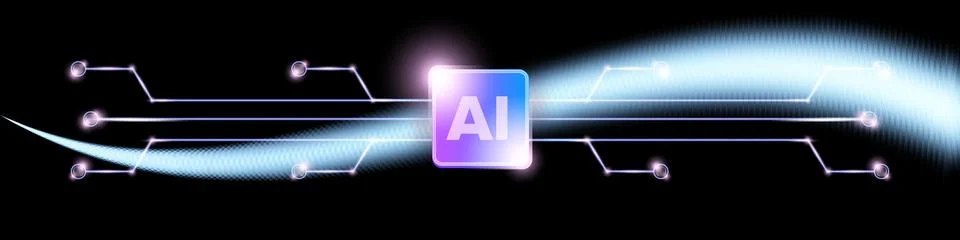 Artificial intelligence AI banner vector illustration. Glowing square glass AI Stock Illustration
