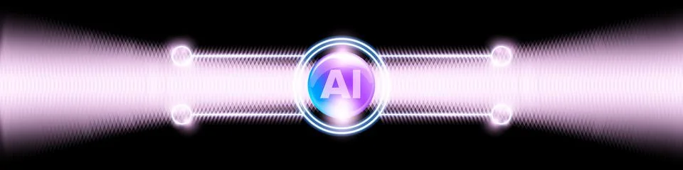 Artificial intelligence AI banner vector illustration. Glowing central orb AI Stock Illustration