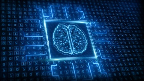 Artificial intelligence (AI) brain icon, big data flow analysis, deep learnin Stock-Footage 130087236