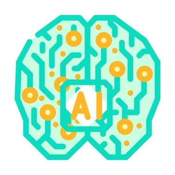 Artificial intelligence ai brain industry 4 color icon vector illustration Stock Illustration
