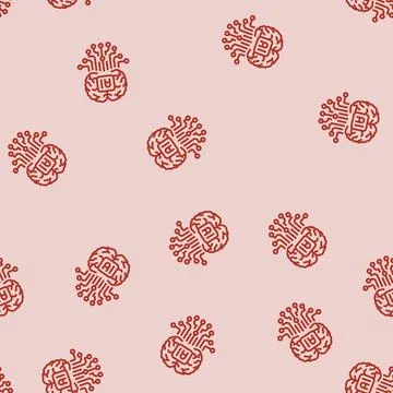 Artificial intelligence ai brain line seamless pattern Stock Illustration