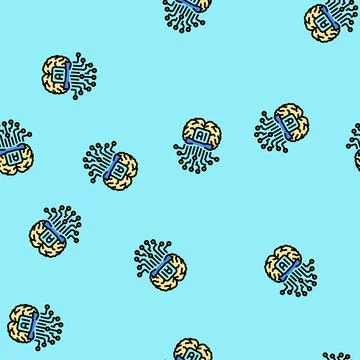 Artificial intelligence ai brain vector seamless pattern イラスト素材