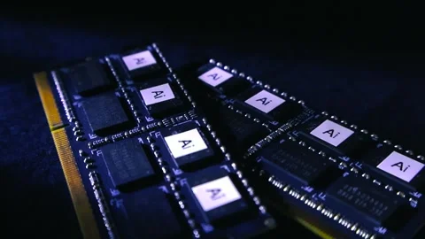 Artificial Intelligence AI Chips on Circuit Boards Close Up Stock Footage 339770330