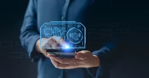 Artificial intelligence AI circuit board. Data analysis of ai artificial inte Stock Photos