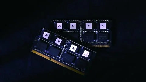 Artificial Intelligence AI Computer Memory Chips on a Black Background Stock Footage 338994205