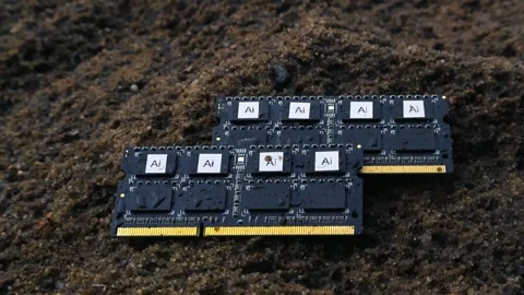 Artificial Intelligence AI Computer Memory Chips Getting Wet from Rain Stock-Footage 339806223