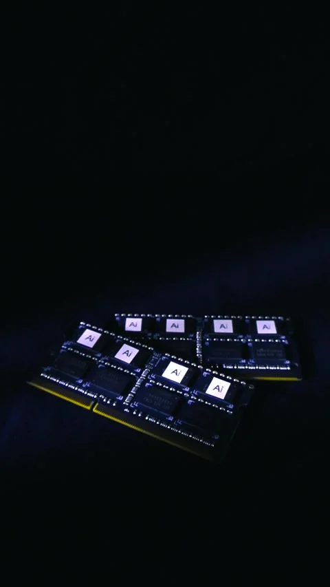 Artificial intelligence AI computer memory chips on black background 動画素材 344859031