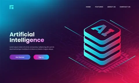 Artificial Intelligence (AI) concept based landing page design with 3d AI w.. Stock Illustration