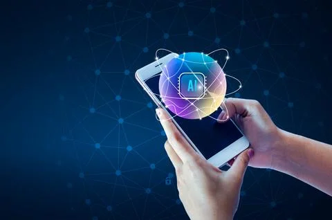 Artificial Intelligence (AI) concept with a glowing digital sphere and futu.. Stock Illustration