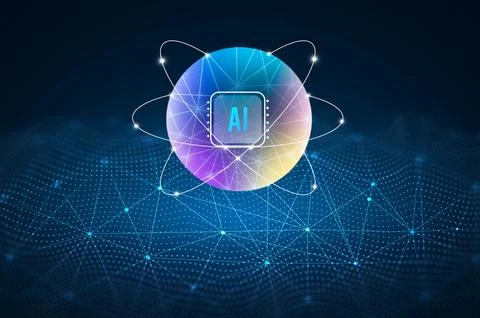 Artificial Intelligence (AI) concept with a glowing digital sphere and futu.. 스톡 일러스트