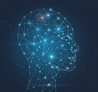 Artificial intelligence, AI concept, neural networks, face silhouette Иллюстрация