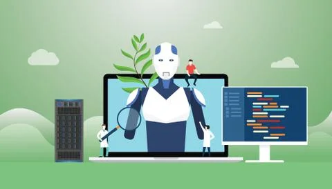 Artificial intelligence ai concept with robot and technology development cons Stock Illustration