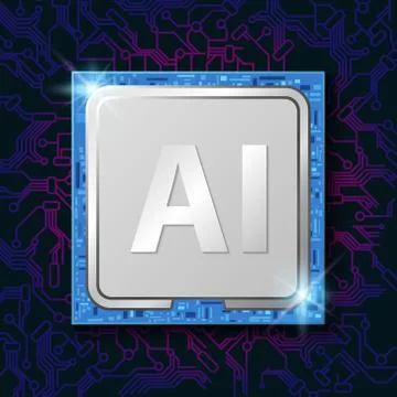 Artificial Intelligence (AI) on CPU chip electronic, vector illustration Stock Illustration
