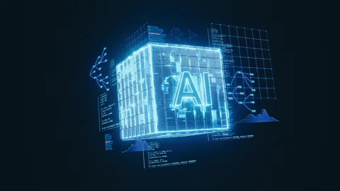 Artificial Intelligence AI Cube with Digital Data Visualization Stock Footage 324716124