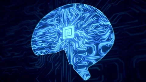 Artificial intelligence AI electronic brain powered by processor. Integrated Stock Footage 178599380