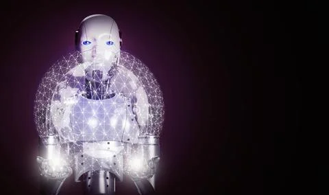 Artificial intelligence, AI everywhere and is omnipresent. The robotic figu.. Stock Illustration
