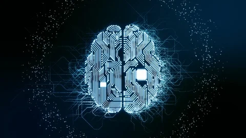 Artificial intelligence (AI) glowing brain animation, modern computer future Stock Footage 114233093