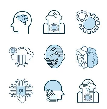 The artificial intelligence-AI groups of icons, symbols in Groups of isorat.. Stock-Illustration