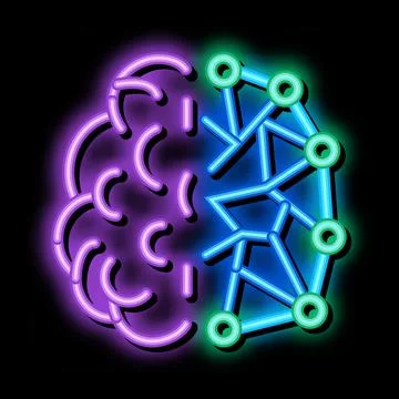 Artificial intelligence, ai human and digital brain neon glow icon illustrati Stockillustratie