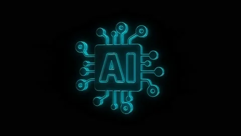 Artificial Intelligence AI Icon Rotate Around on black background Stock Footage 218160908