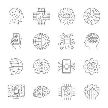 Artificial Intelligence. AI icon set. Simple pictograms pack. Stroke vector イラスト素材