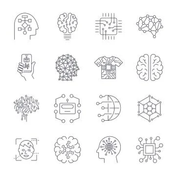 Artificial Intelligence, AI icon set. Stock Illustration