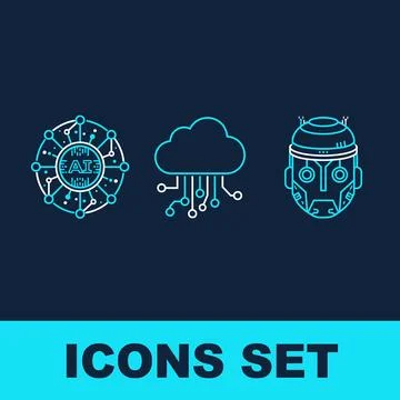 Artificial intelligence AI icon set with abstract neural network, cloud com.. Stock Illustration