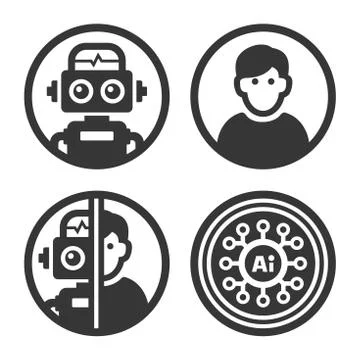 Artificial Intelligence AI Icons Set on White Background. Vector Illustrazione stock