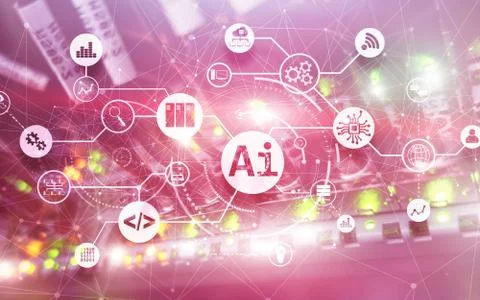 Artificial Intelligence. AI. Infographic illustration on fantastic computer Stock Illustration