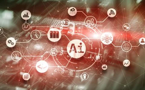 Artificial Intelligence. AI. Infographic illustration on fantastic computer Stock Illustration