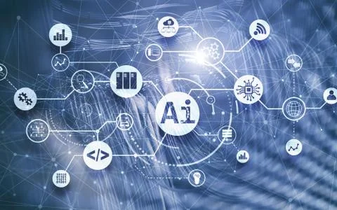 Artificial Intelligence. AI. Infographic illutration on fantastic computer Stock Illustration
