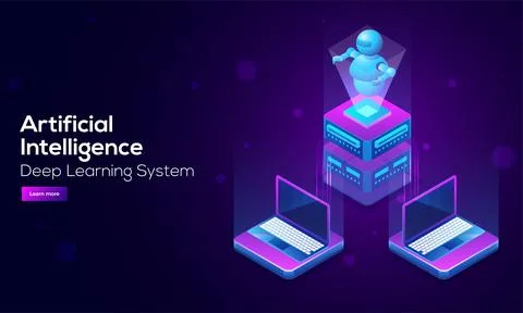 Artificial Intelligence (AI) landing design with 3D illustration of a robot.. Stock Illustration
